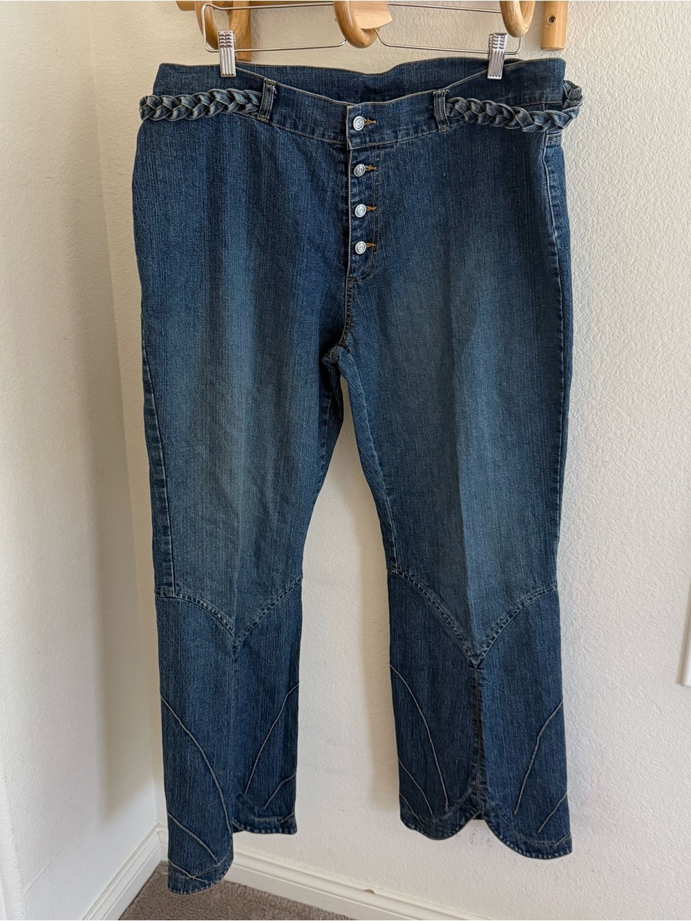 Mwah Jeans Y2K Mcbling biker boho western scalloped hem braided high rise jeans